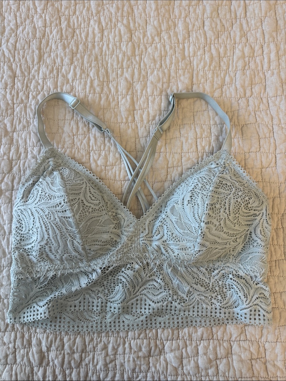 Lace Bralette with Crisscross Back - Light Sage